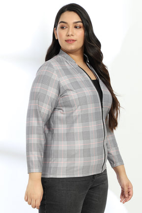 Grey Plaids Printed Jacket