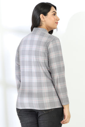 Grey Plaids Printed Jacket