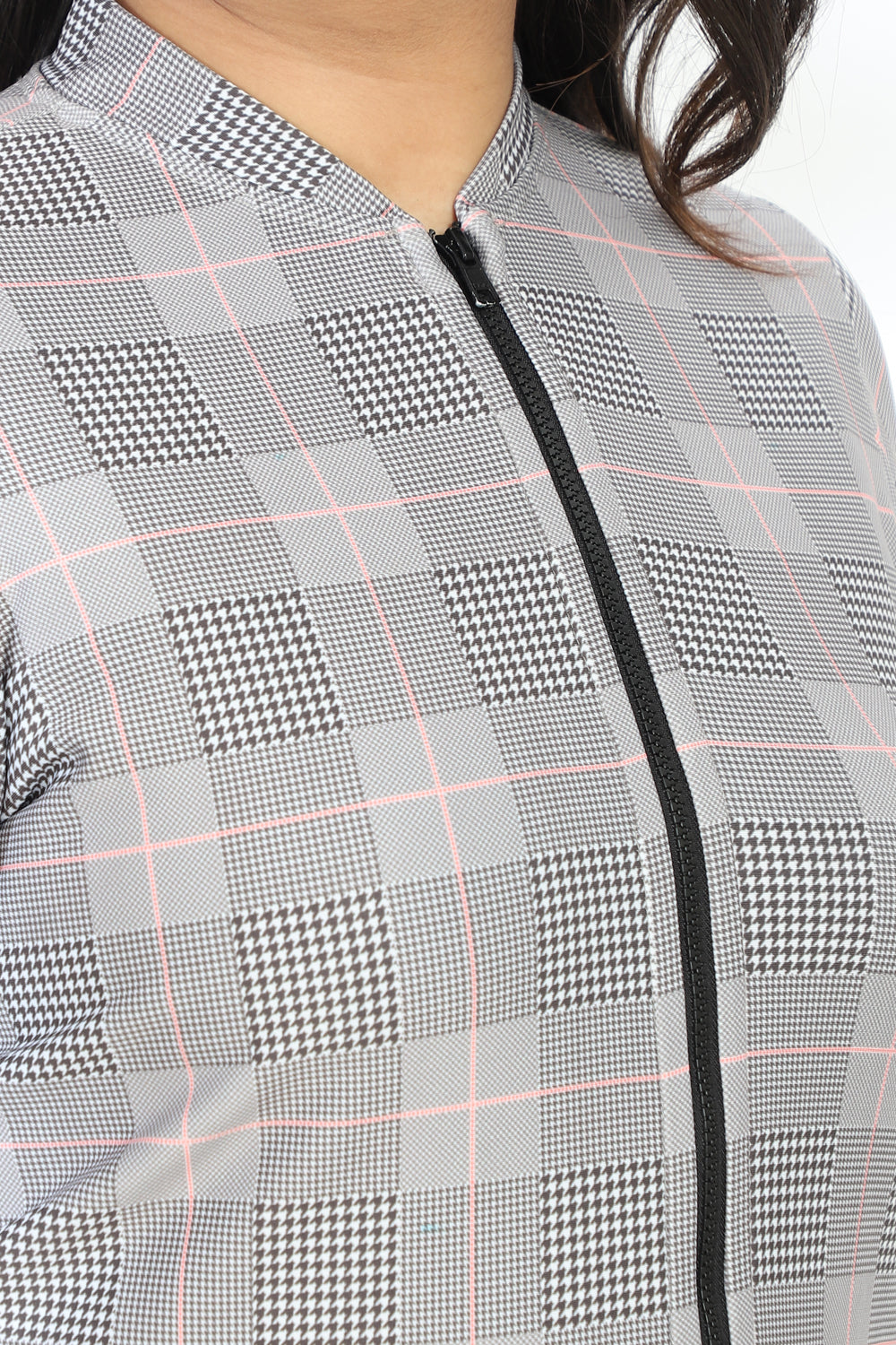Grey Plaids Printed Jacket for Women