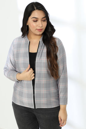 Grey Plaids Printed Jacket