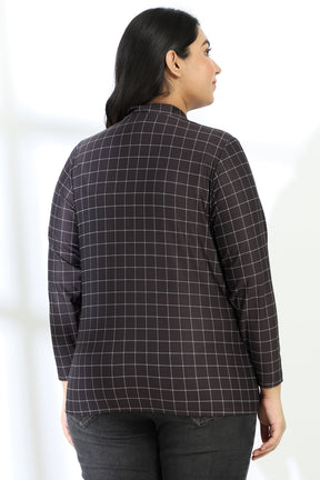 Black White Plaids Printed Jacket