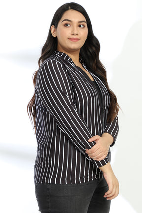 Black White Stripe Printed Jacket