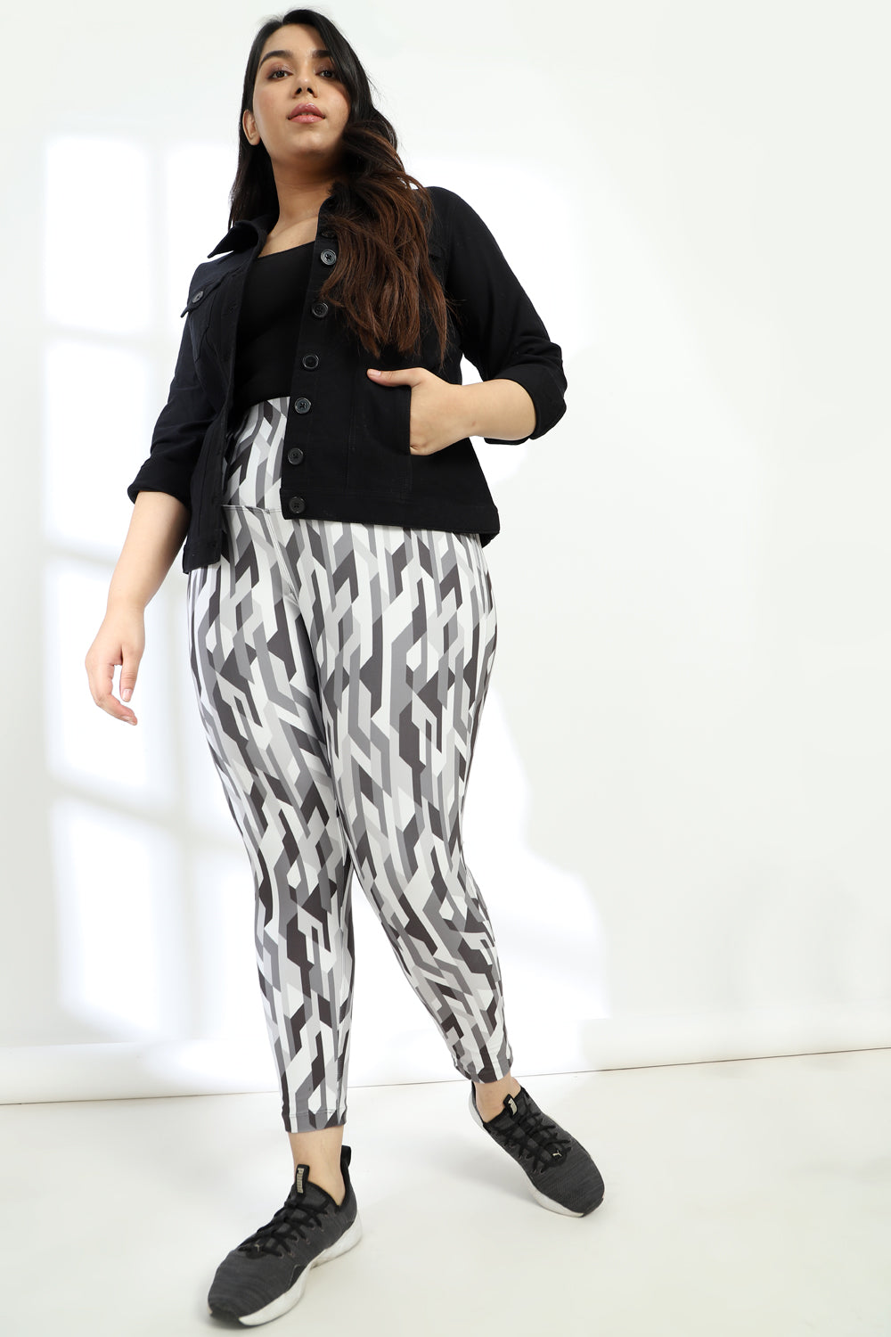 Amydus Geometric Camouflage Tummy Shaper Printed Plus Size Leggings