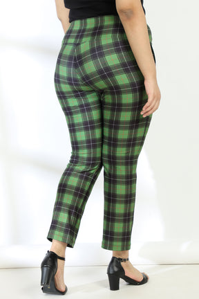 Green Black Check Tummy Shaper Printed Pants