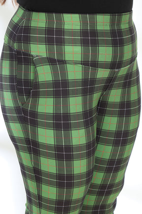 Green Black Check Tummy Shaper Printed Pants