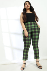 Green Black Check Tummy Shaper Printed Pants