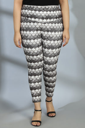 Monochrome Mermaid Tummy Shaper Printed Leggings