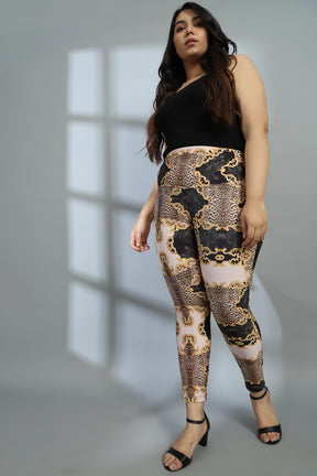 Gold Baroque Tummy Shaper Printed Leggings
