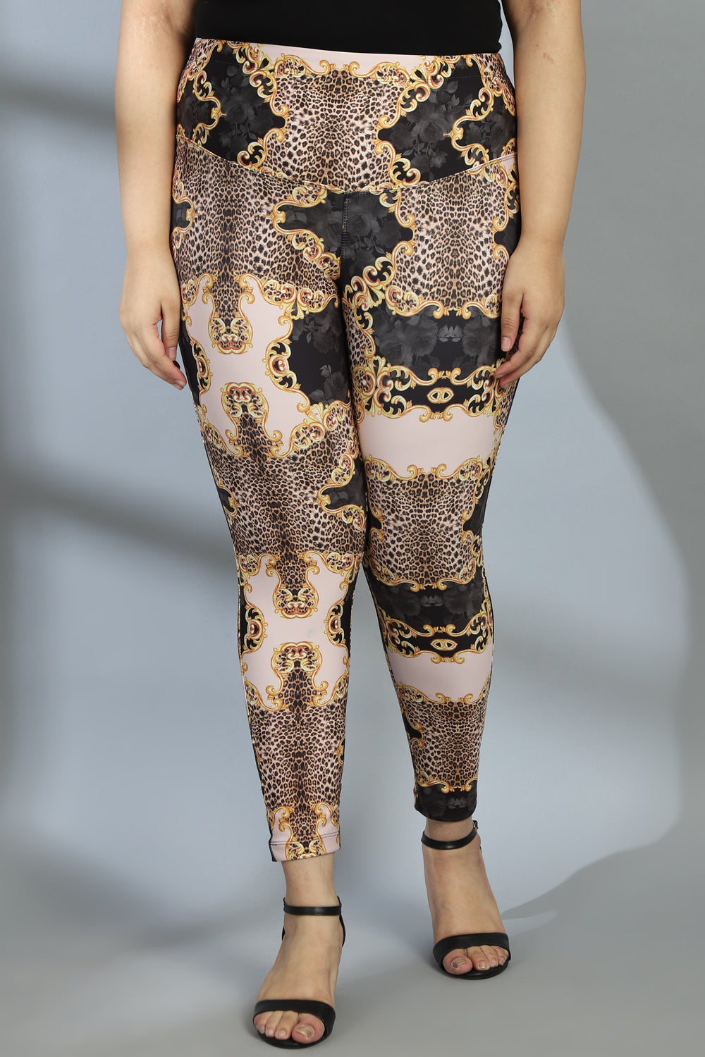 Gold Baroque Tummy Shaper Printed Leggings