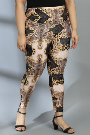 Gold Baroque Tummy Shaper Printed Leggings