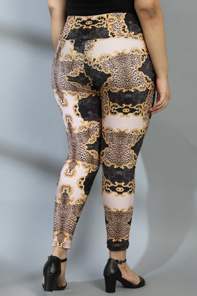 Gold Baroque Tummy Shaper Printed Leggings