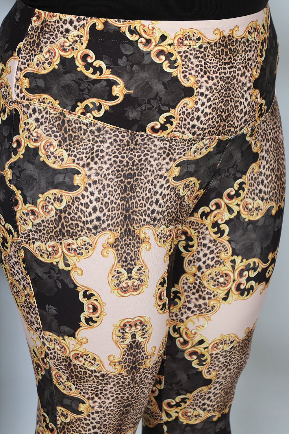 Comfortable Gold Baroque Tummy Shaper Printed Leggings