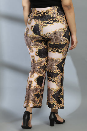 Gold Baroque Tummy Shaper Printed Flare Pants