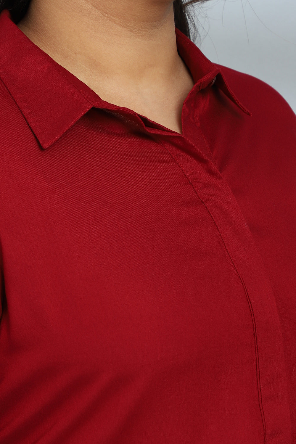 Red Round Hemline Shirt for Women