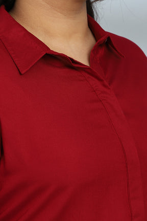 Red Round Hemline Shirt