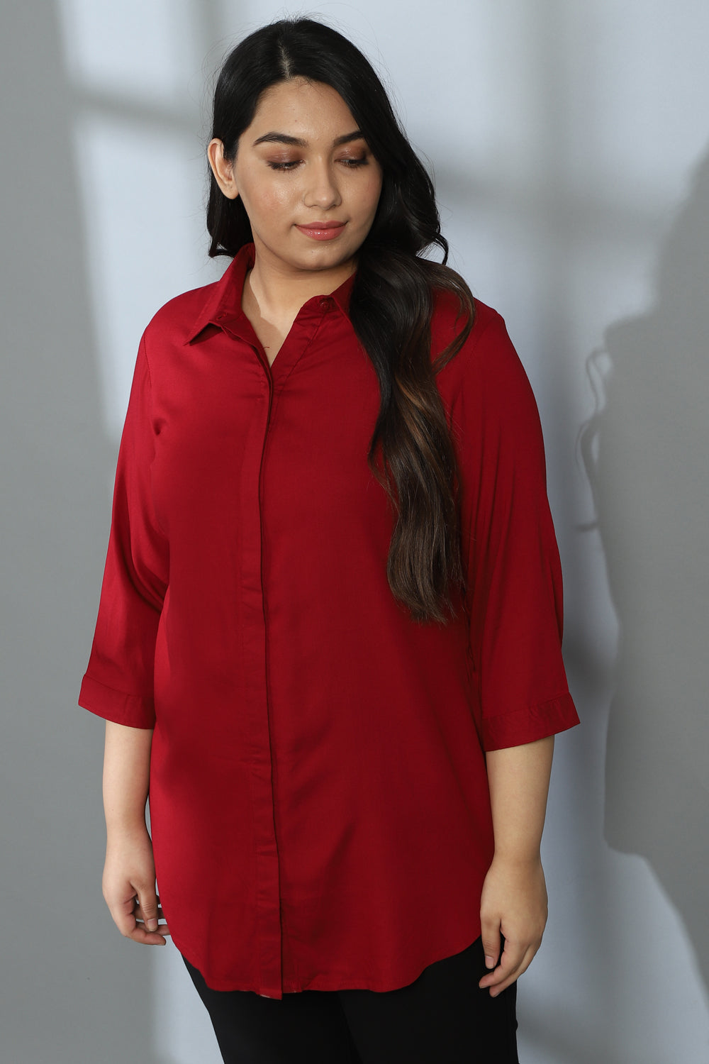 Red Round Hemline Shirt