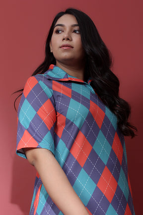 Pop Argyle Printed Polo Dress