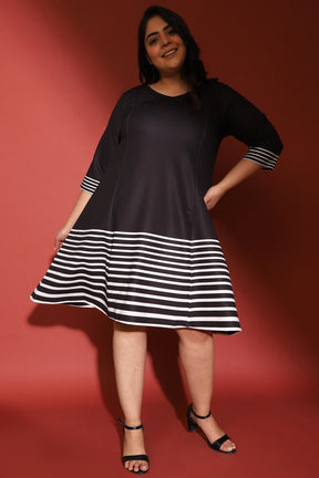 White Stripe Bottom Play Black Printed Dress