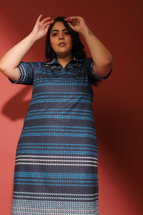 Midnight Weave Printed Polo Dress