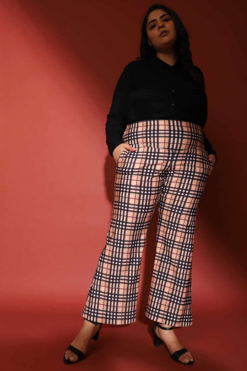 Buy Plus Size Nova Check Bootcut Formal Trousers Online For Women
