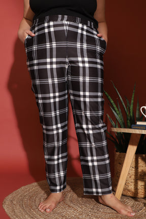 Black Plaid Printed Lounge Pants
