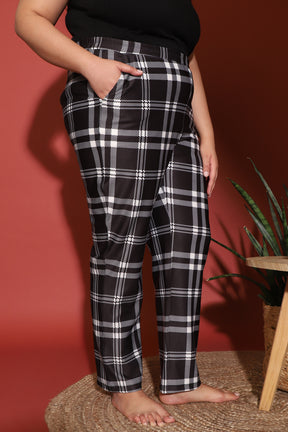 Black Plaid Printed Lounge Pants