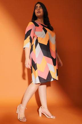 Colorblock Chevron Printed Dress
