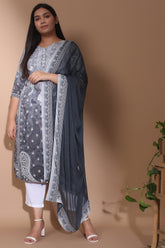 Amydus Grey Hues Ombre Printed Plus Size Rayon Kurta Set
