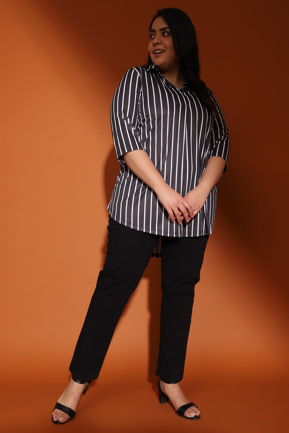 Buy Black Striped Centre Pleat Top