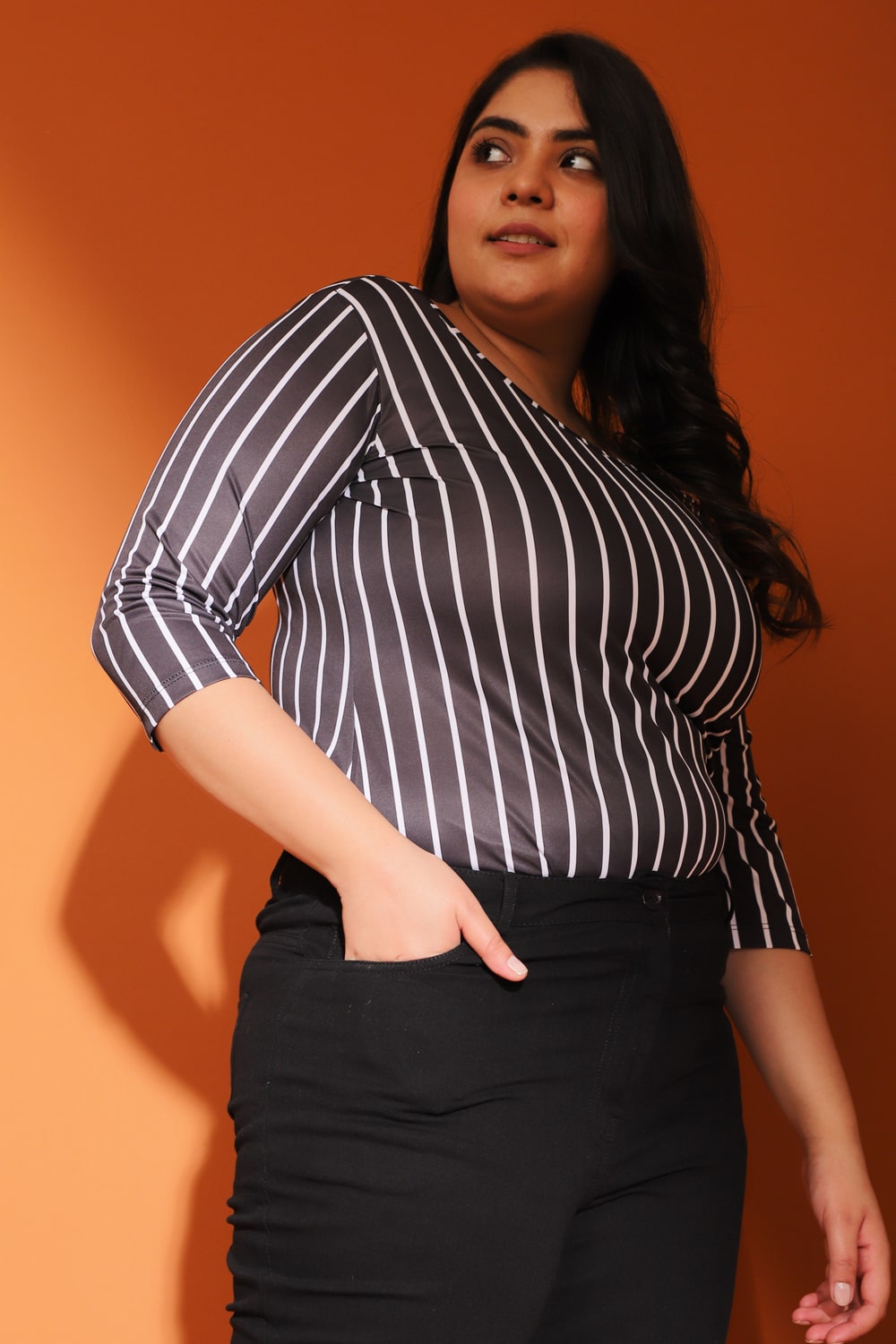 Black Striped Round Neck Tshirt