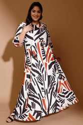 amydus white havana printed plus size long dress