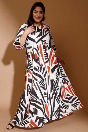 amydus white havana printed plus size long dress