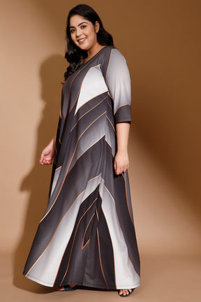 Sculpted Black Printed Long Dress