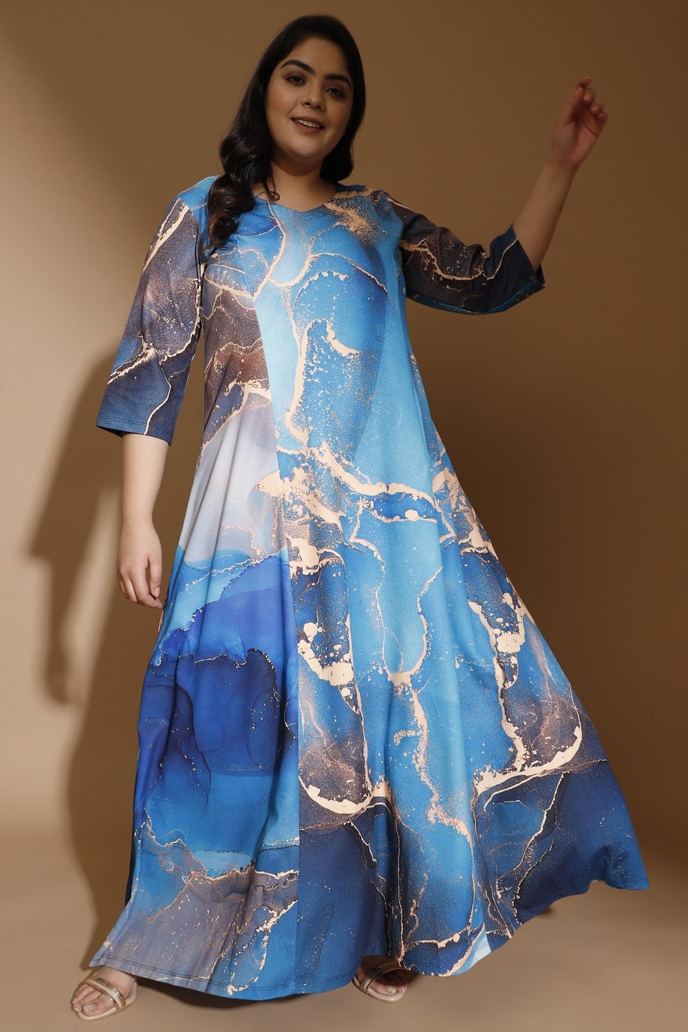 Blue Gold Dust Printed Maxi Dress