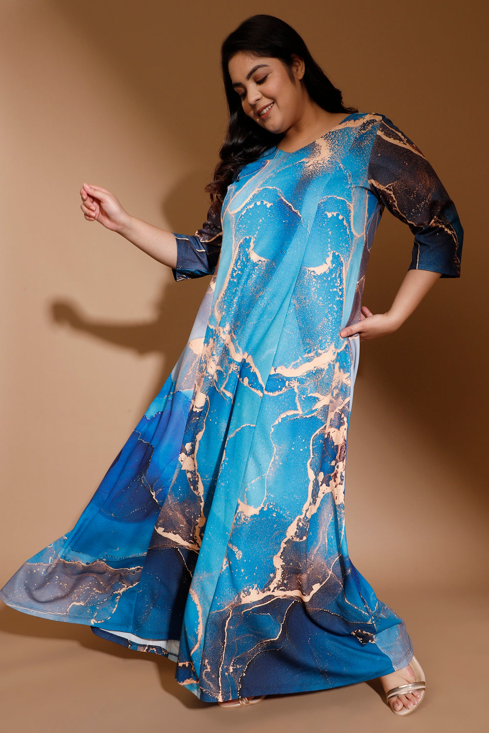 Blue Gollddust Printed Maxi Dress