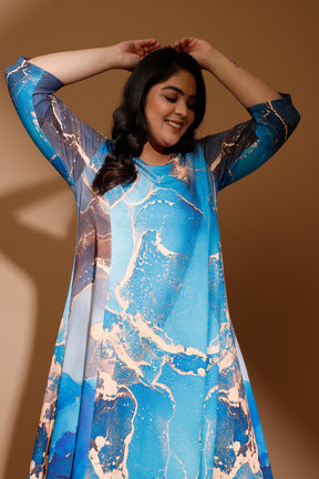 Blue Gollddust Printed Maxi Dress