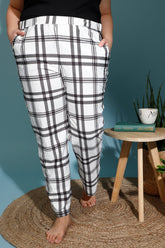 amydus black white check printed plus size lounge pants