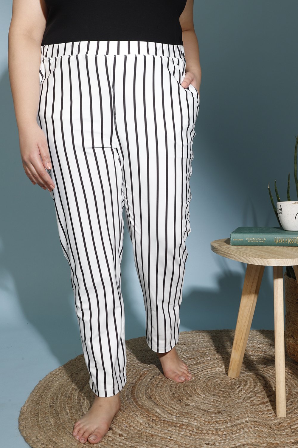 White pants with black hot sale lines