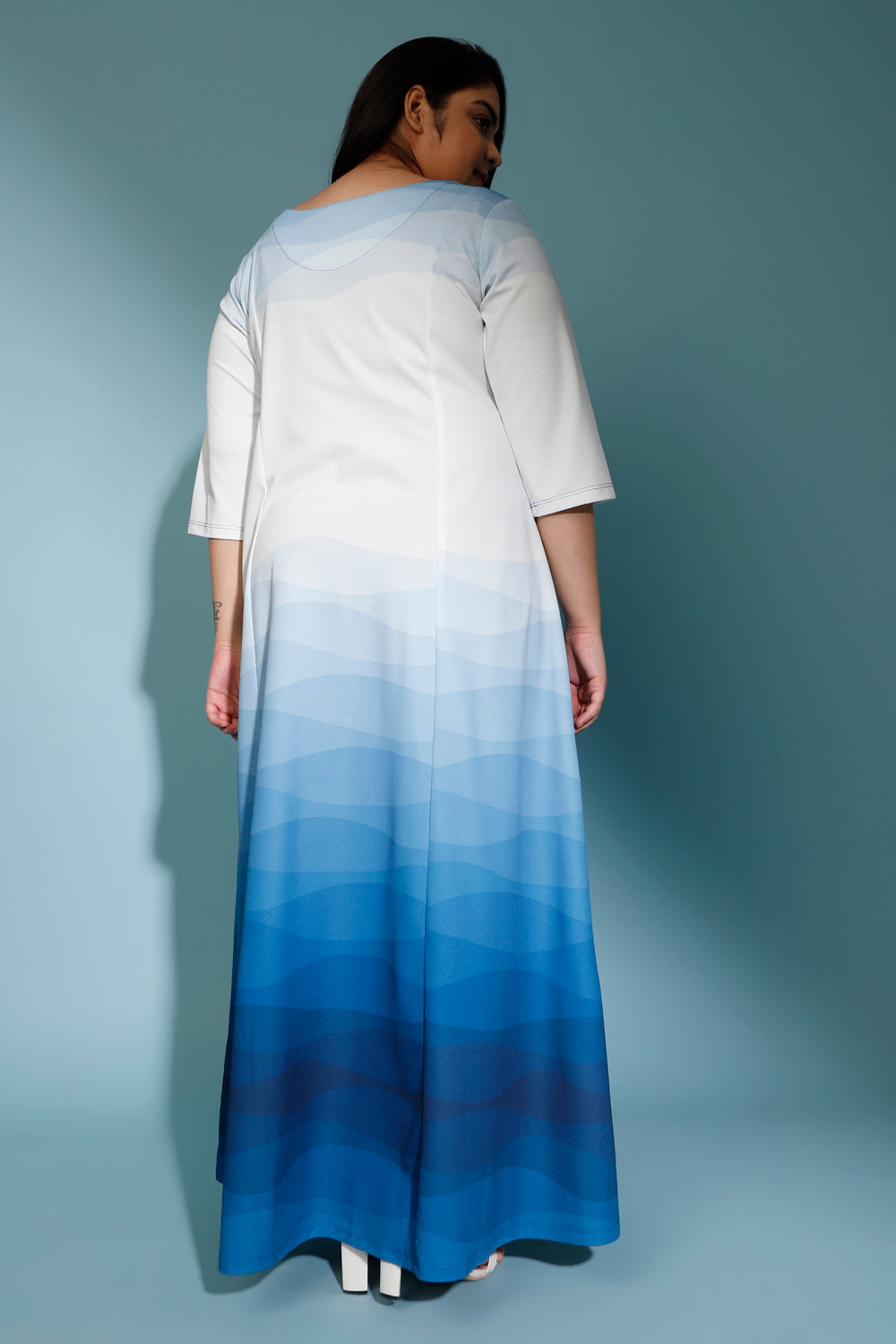 White Blue Maxi Dress For Plus Size for Women