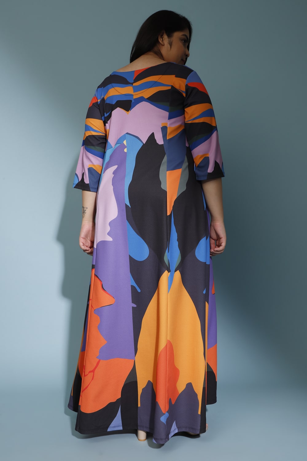 Abstract Colour Block Long Dress for Women
