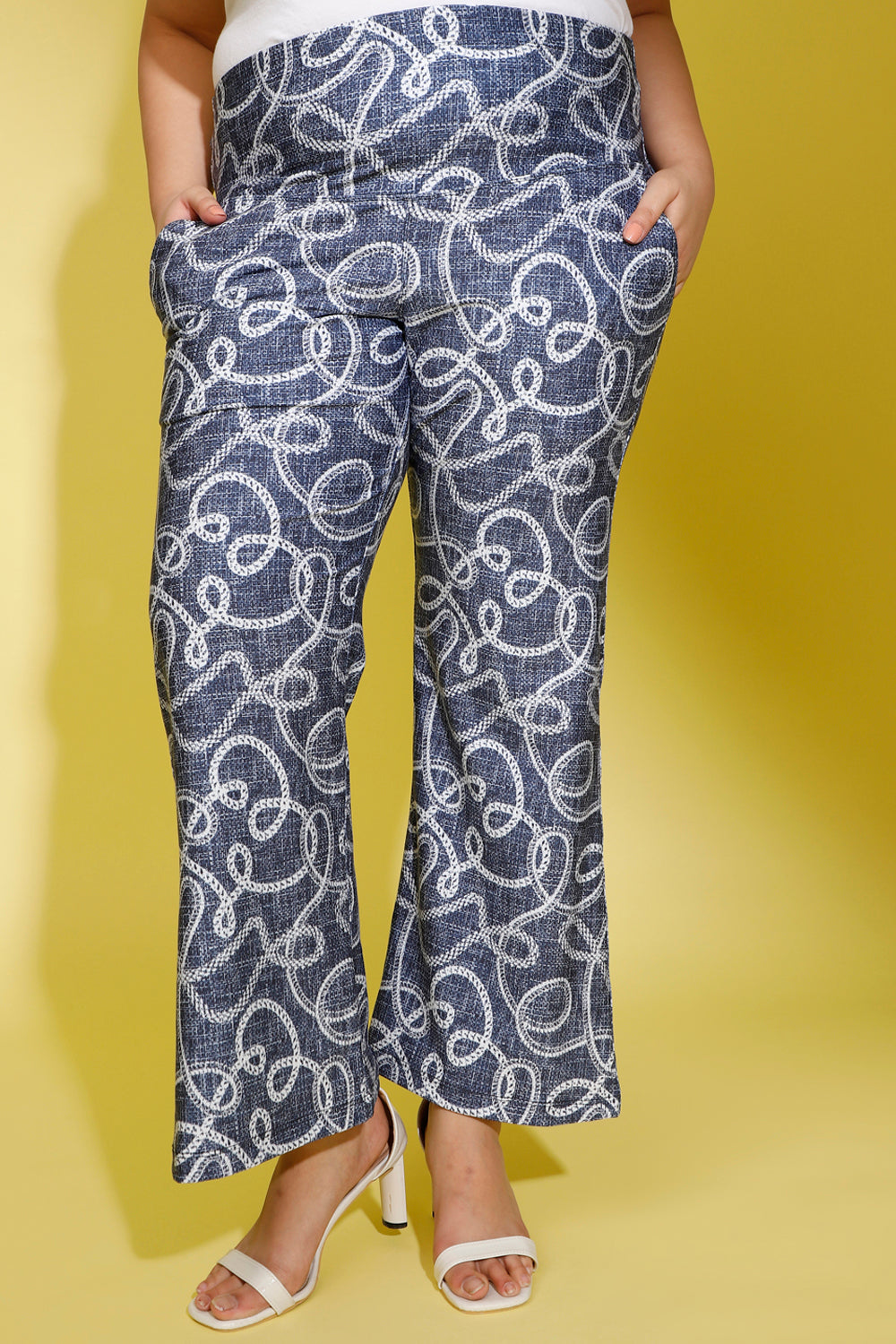 Denim Chain Printed Bootcut Trousers