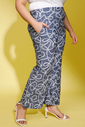 Denim Chain Printed Bootcut Trousers