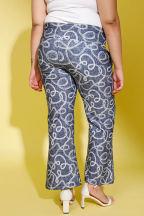 Denim Chain Printed Bootcut Trousers