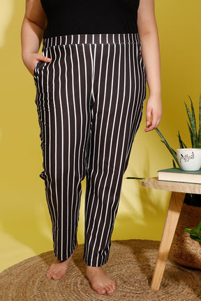 Black White Stripe Printed Lounge Pants