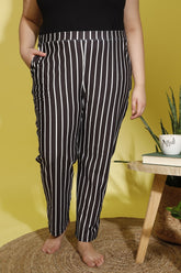 Black White Stripe Printed Lounge Pants