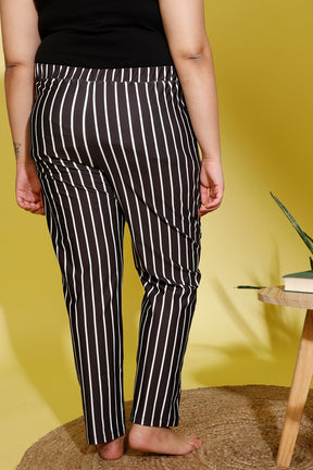 Black White Stripe Printed Lounge Pants