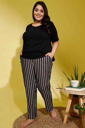 Black White Stripe Printed Lounge Pants