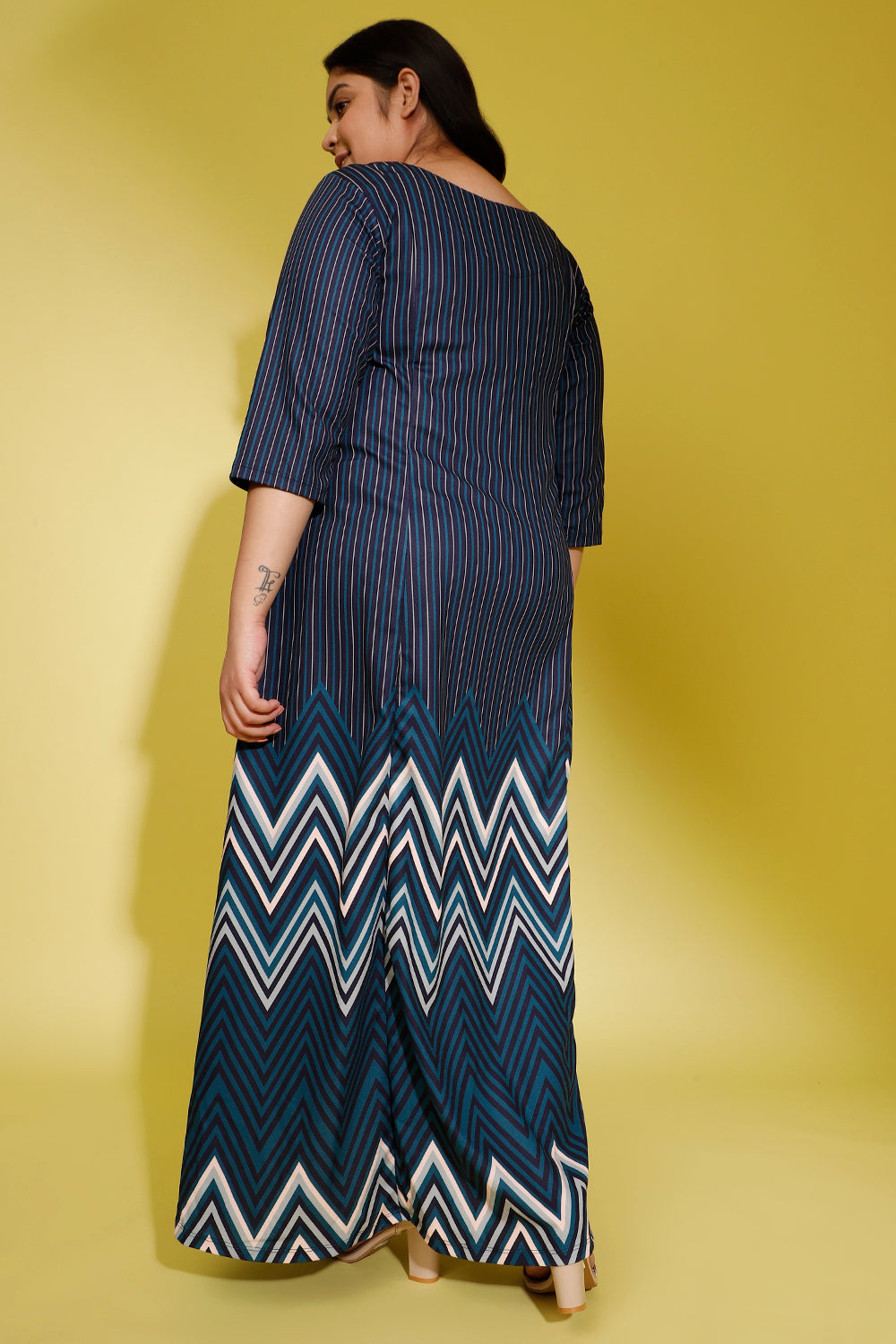 Blue Chevron Melody Printed Maxi Dress for Women