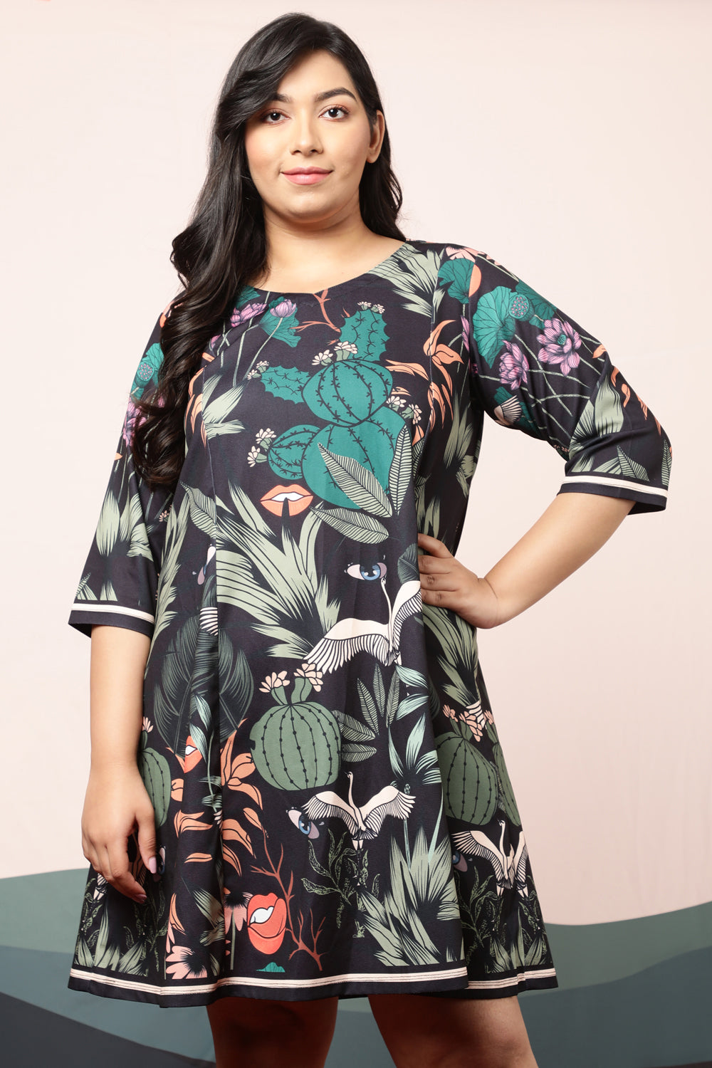Plus Size Plus Size Quirky Wildlife Black Printed Dress