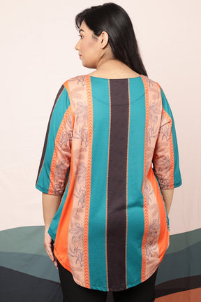 Plus Size Ethnic Striped Centre Pleat Top